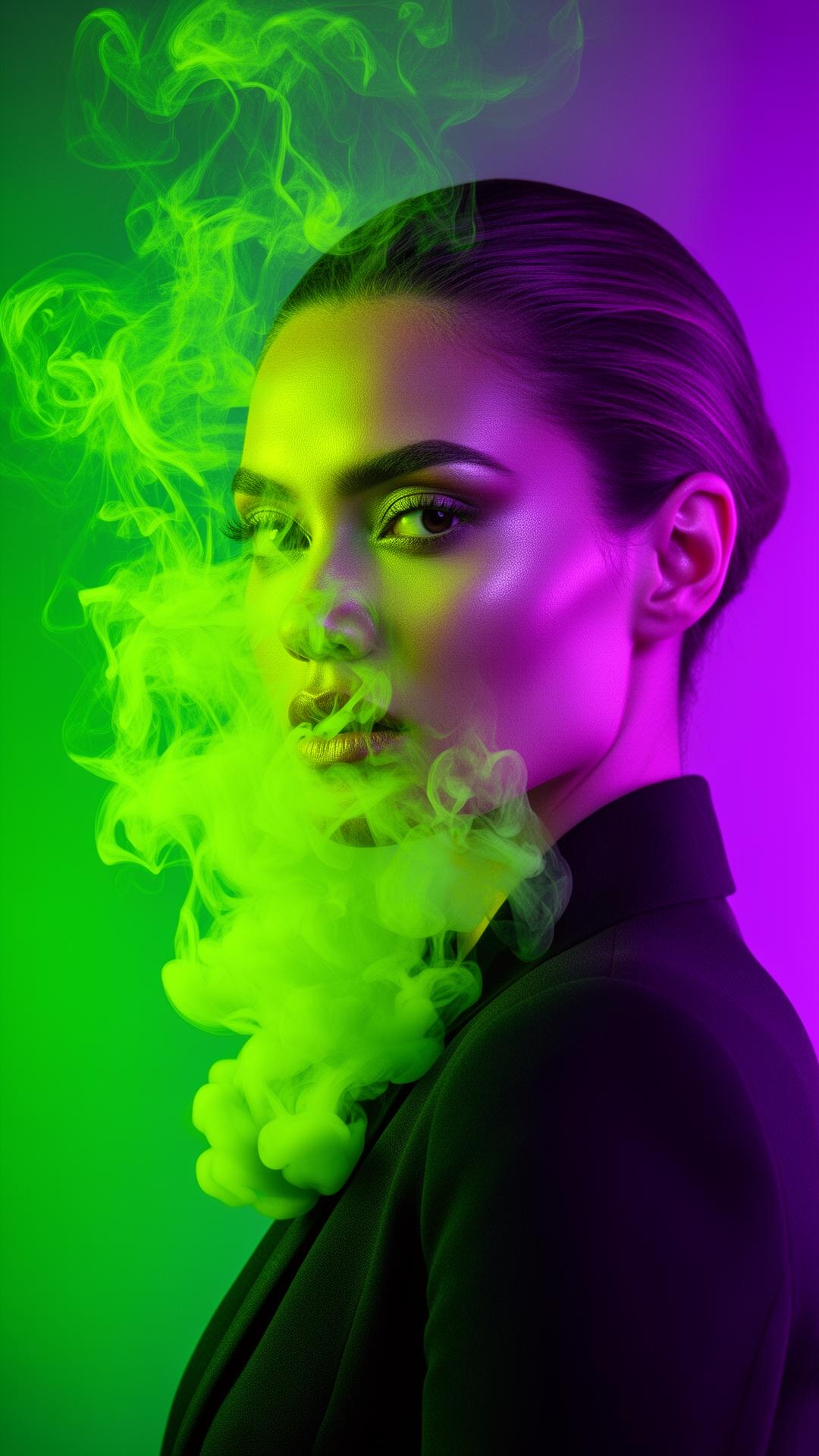 Bold creative portrait with green smoke representing Crazy Gecko's design ethos
